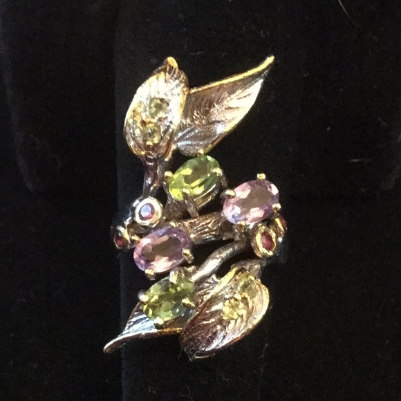 Gem & Mineral Show Jewelry - Unusual Genuine Amethyst, Peridot and Garnet Ring